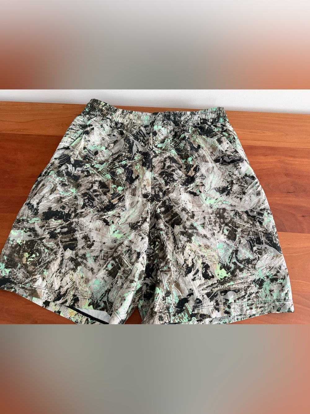 lululemon athletica Men's Abstract Print Athletic Shorts - Mint, Black & Cream